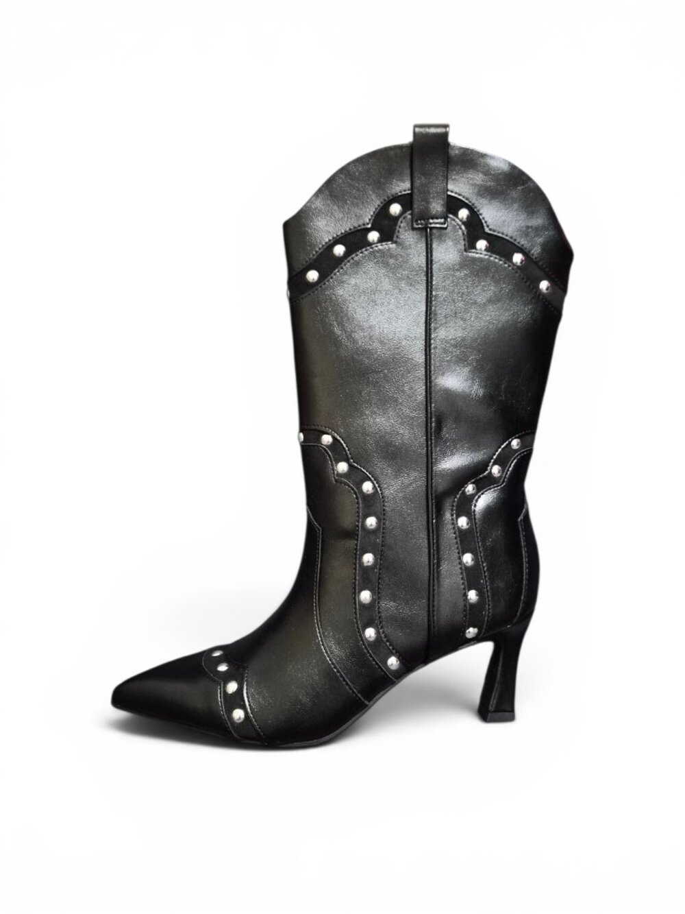 NIB Madden NYC Women's Studded Kitten Heel Boots Western Style Size 8-11 Black - Picture 4 of 8